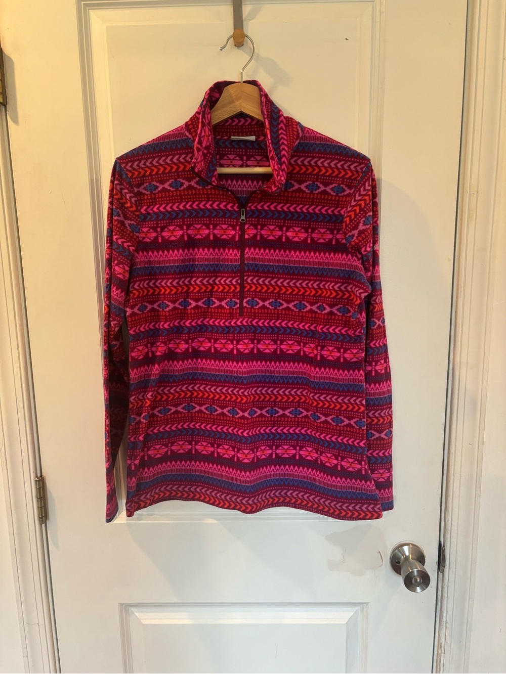 🎉 3/$15 Columbia Quarter Zip Fleece Pink Aztec/Nordic Print L